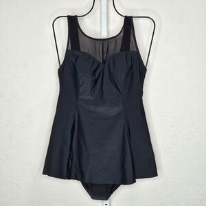 Shore Shapes Black Mesh Skirted One‎ Piece Swimsuit Tummy Control Bathing Suit 8